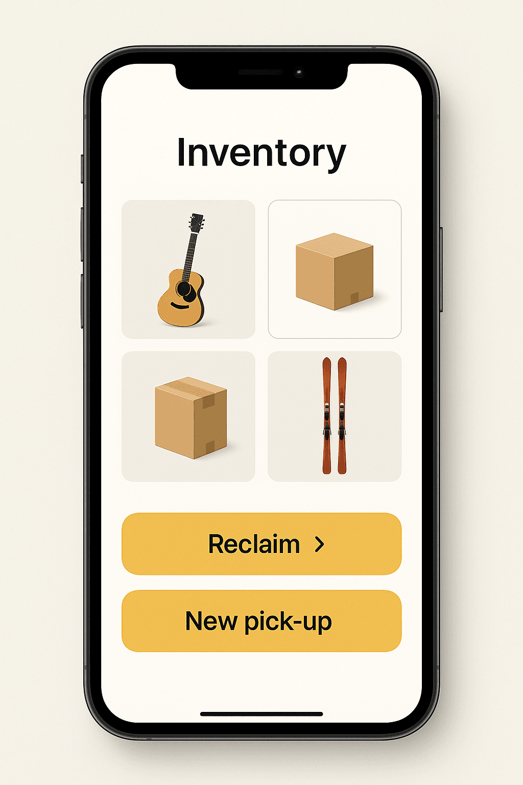 Lugo mobile app interface showing stored items